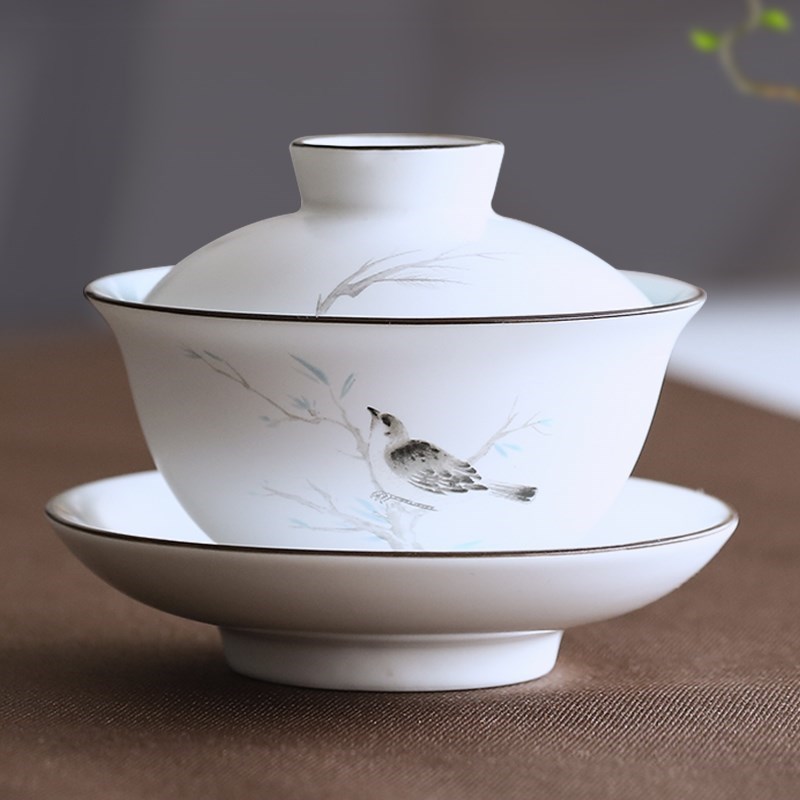 又见自在盖碗茶杯 景德镇陶瓷三才盖碗敬茶碗泡茶碗 功夫茶具包邮
