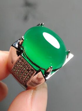 冰种绿玉髓超霸气男戒指活扣可调大号翡翠色玉石指环男士扳指玉石