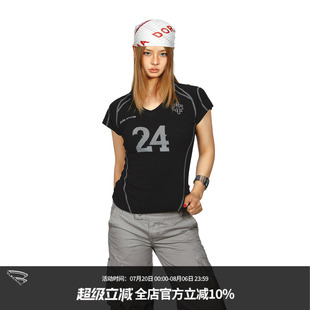 V领数字足球运动短袖 美式 BLACKBB T恤女夏新款 上衣 辣妹修身 短款