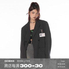 BLACKBB/新时代女性条纹西装外套女小众设计感oversize薄款西服潮