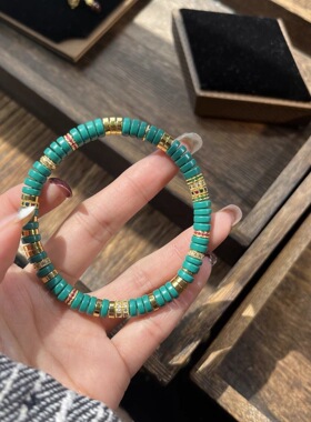 带证书新中式国风盘珠直切绿松石手链男女古珠药片文玩手串潮饰品