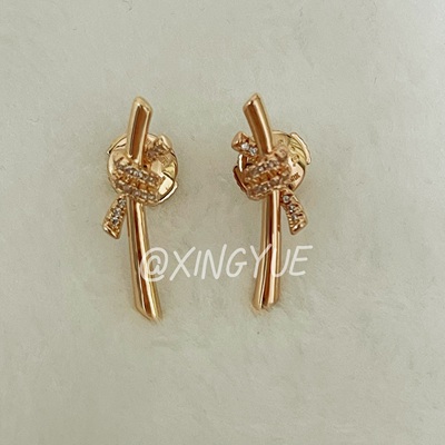 买手版老钱风T绳结耳钉高定轻奢