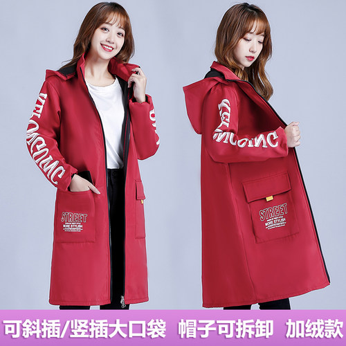 罩衣女新款冬季加绒加厚防水时尚围裙洋气拉链罩衫工作服长袖高u.