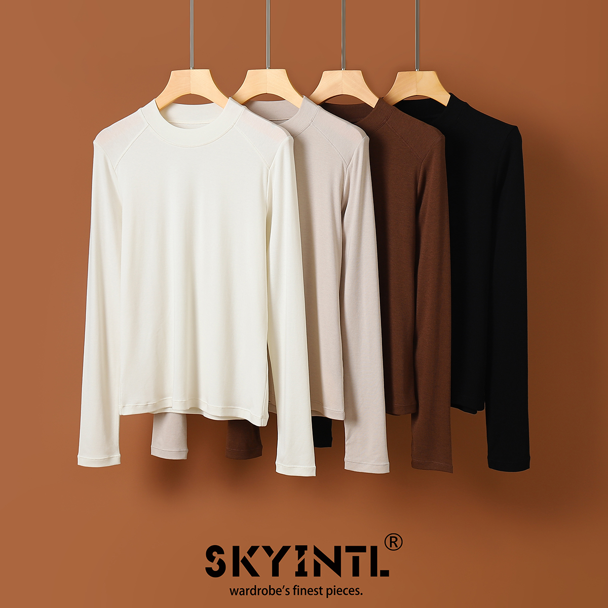 薄款丝光羊毛圆领长袖打底衫女