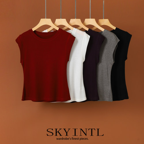 SKYINTL桑蚕丝天丝圆领T恤女夏