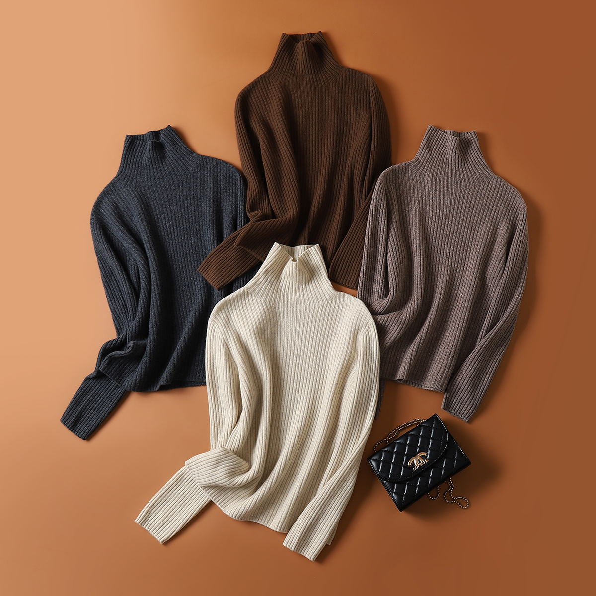 无缝一体高领毛衣女加厚羊绒羊毛