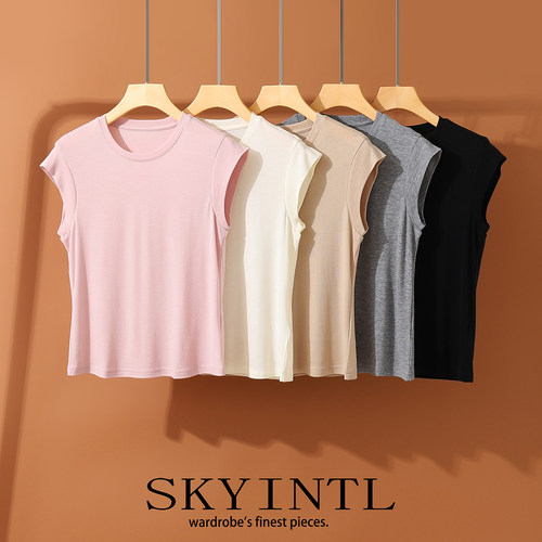 SKYINTL小飞袖天丝针织短袖t恤女