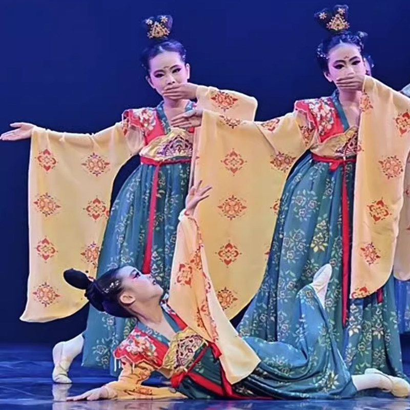 新品儿童汉服古装演出服中国风超仙唐装连衣襦裙女广袖古典舞蹈服