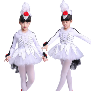 六一儿童仙鹤与女孩演出服小鸟卡通舞蹈服幼儿动物丹顶鹤表演服装