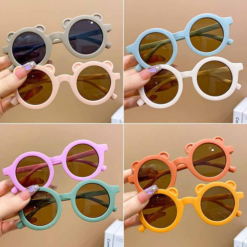 儿童墨镜彩色韩版小熊护眼防紫外线遮阳镜男童女童简约百搭太阳镜
