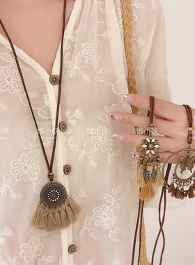 异域民族风蝴蝶花朵流苏项链