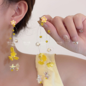 跌进花海 黄色花朵流苏耳钉夏天度假风出游拍照耳环独特漂亮耳饰
