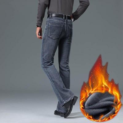 24秋冬新款男装微喇叭牛仔裤高腰弹力宽松潮裤男加绒加厚牛仔长裤