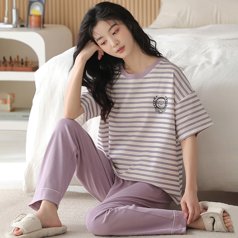 浪莎睡衣女士夏季纯棉短袖长裤可爱薄款夏天可外穿条纹家居服套装,女士内衣/男士内衣/家居服,睡衣/家居服套装,淘宝优惠券,粉丝福利购,淘宝优惠卷
