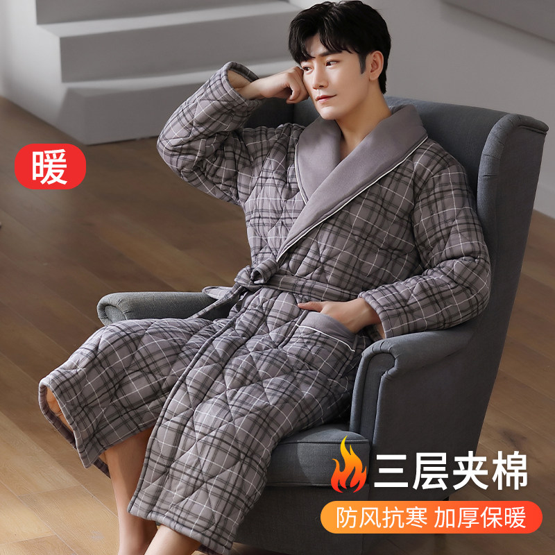 浪莎三层加厚夹棉睡袍男冬季纯棉睡衣保暖冬天超厚开衫浴袍家居服,女士内衣/男士内衣/家居服,睡袍/浴袍,淘宝优惠券,粉丝福利购,淘宝优惠卷