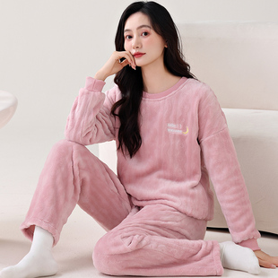 法兰绒加厚加绒保暖冬天套头家居服套装 浪莎珊瑚绒睡衣女款 秋冬季