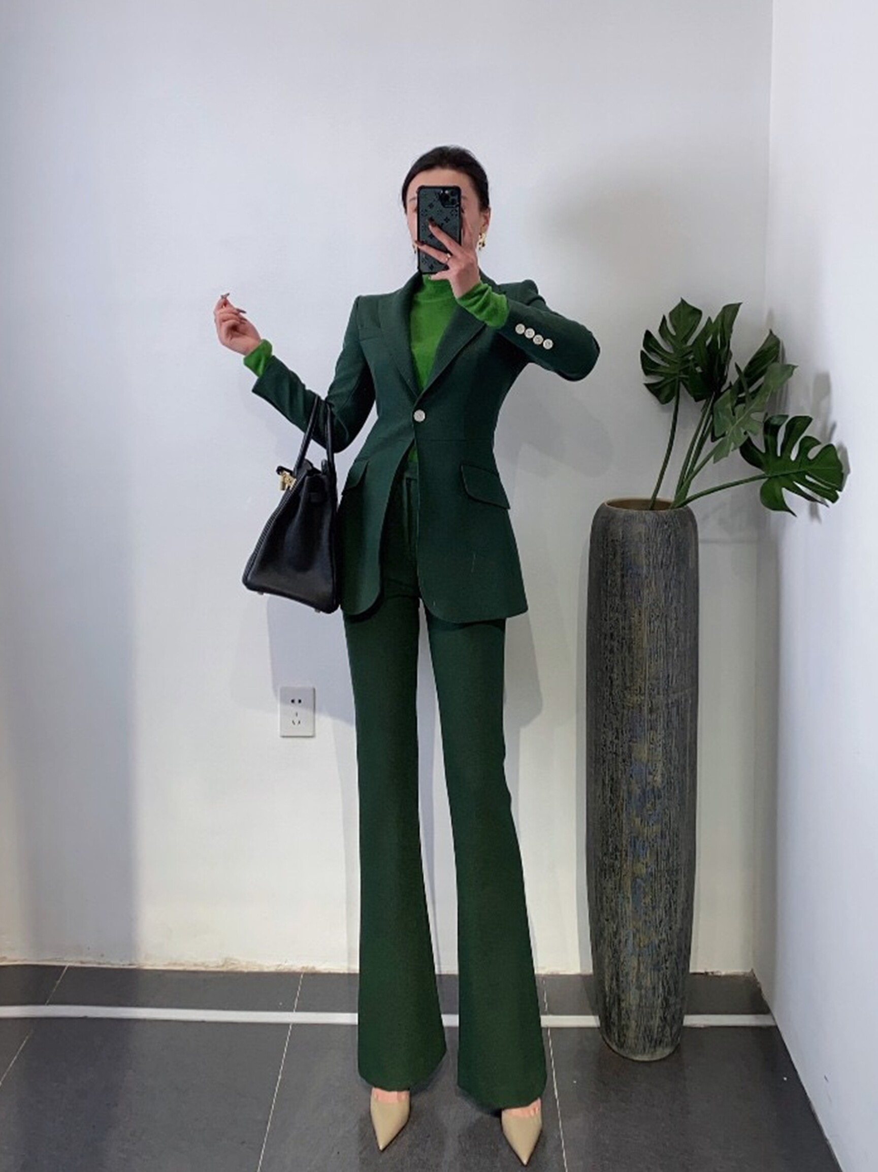 ZEROYK 고급 직업복 왕언니 여신 기질 웨이스트 슈트 부츠컷 팬츠 통근 정장 투피스 세트