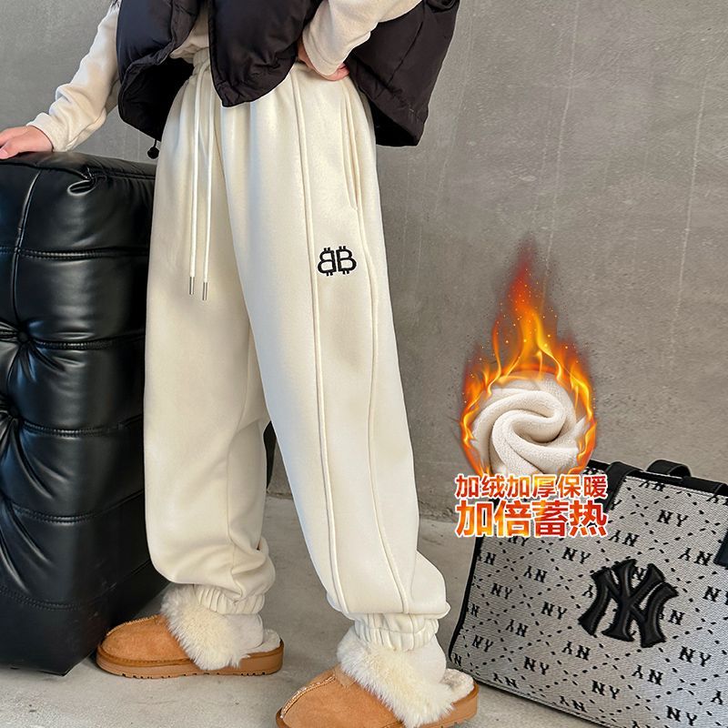 女童冬季加绒裤子2025新款儿童运动裤女大童加厚卫裤秋冬款