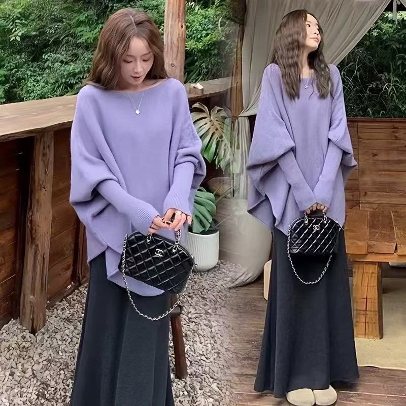紫色针织衫斗篷外套毛衣秋季新款氛围感软慵懒上衣百搭罩衫外穿