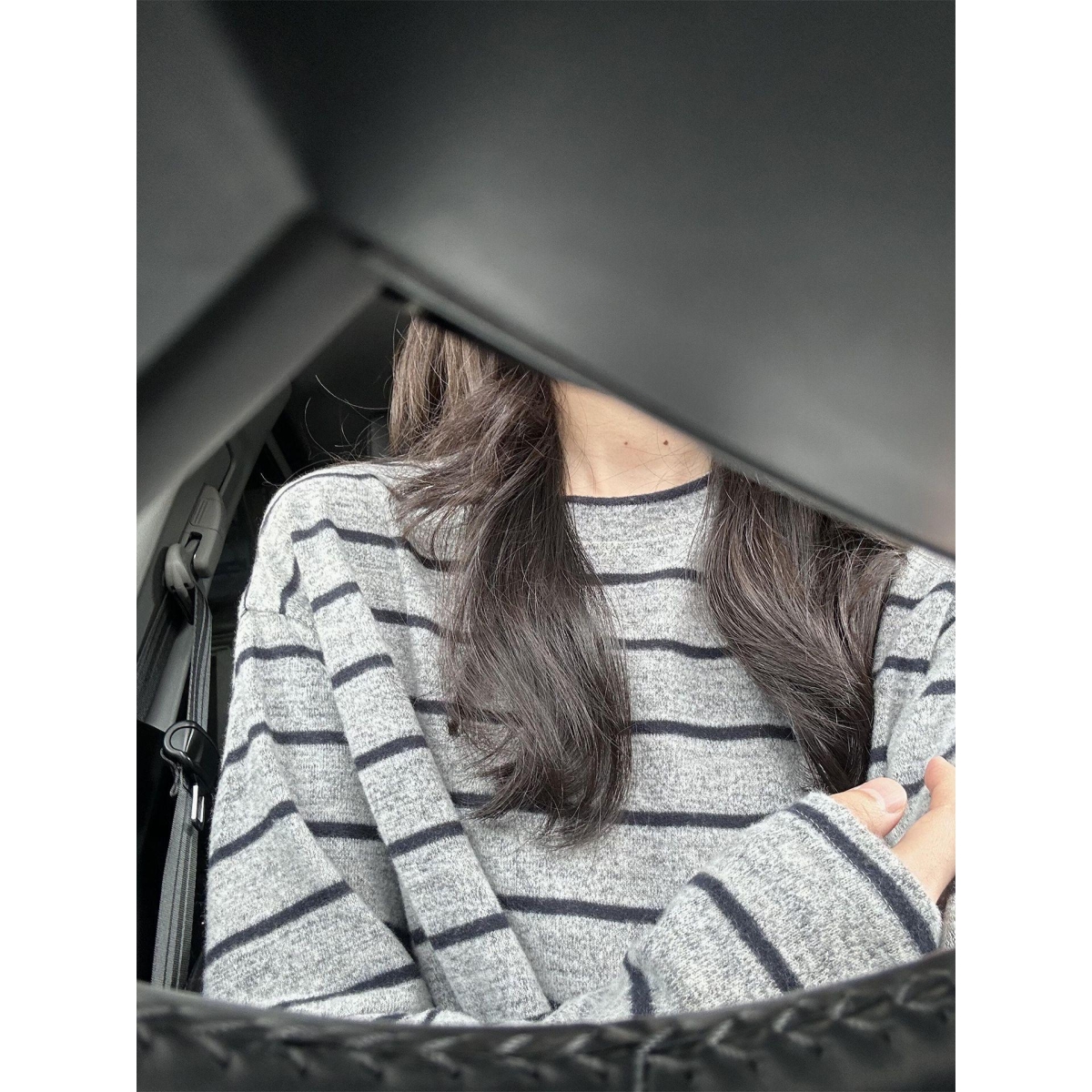 原版面料 韩系宽松慵懒风条纹长袖t恤女秋季高级感圆领撞色上衣潮