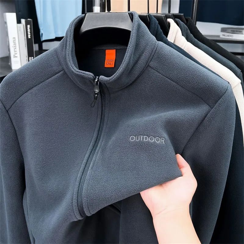 男士夹克中年户外运动休闲外套摇粒绒保暖上衣爸爸装春秋冬抓绒衣