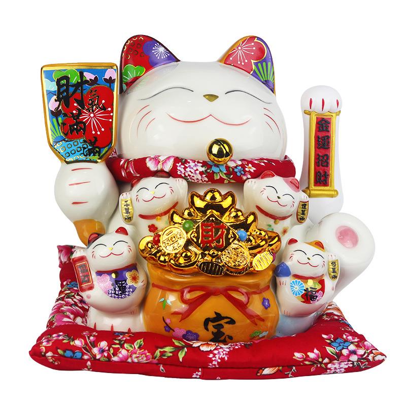 厂家直销11寸电动摇手招财猫摆件日式乔迁柜台陶瓷家居招财礼品