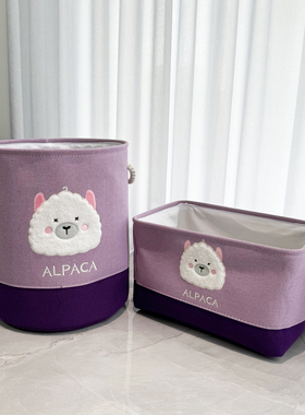 新款重工刺绣紫色羊驼儿童卡通玩具收纳筐脏衣桶篮储物筐零食筐