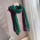 紫绿渐变棉麻围巾女春秋薄款 保暖纯棉围脖 文艺百搭撞色披肩秋冬季