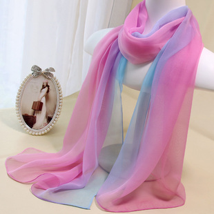 2025新款乔其纱丝巾渐变百搭长款舞蹈纱巾夏季防晒沙滩巾春秋围巾