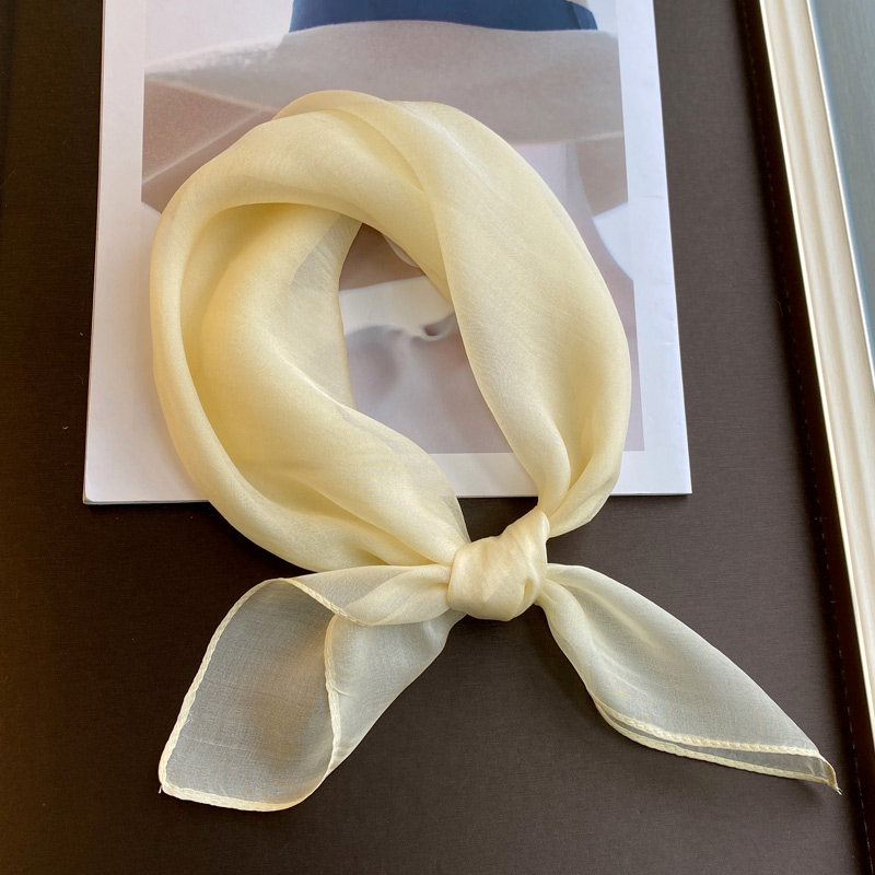 真丝小方巾纯色桑蚕丝小围巾女春秋薄款时尚领巾夏季防晒护颈百搭