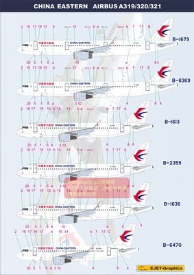 全新包邮利华红星1/144东方航空A319A320A321模型水贴1/144