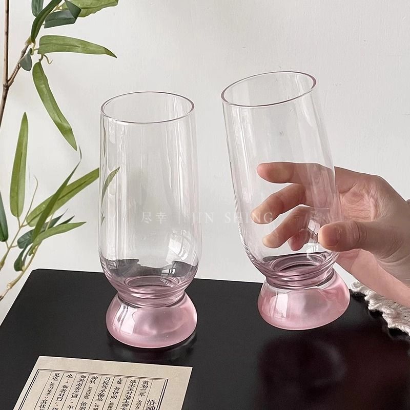 小众粉色观山杯玻璃杯高