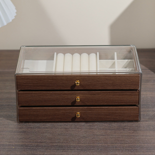 胡桃木纹首饰盒耳钉耳环项链手饰品多层抽屉式精致珠宝收纳盒