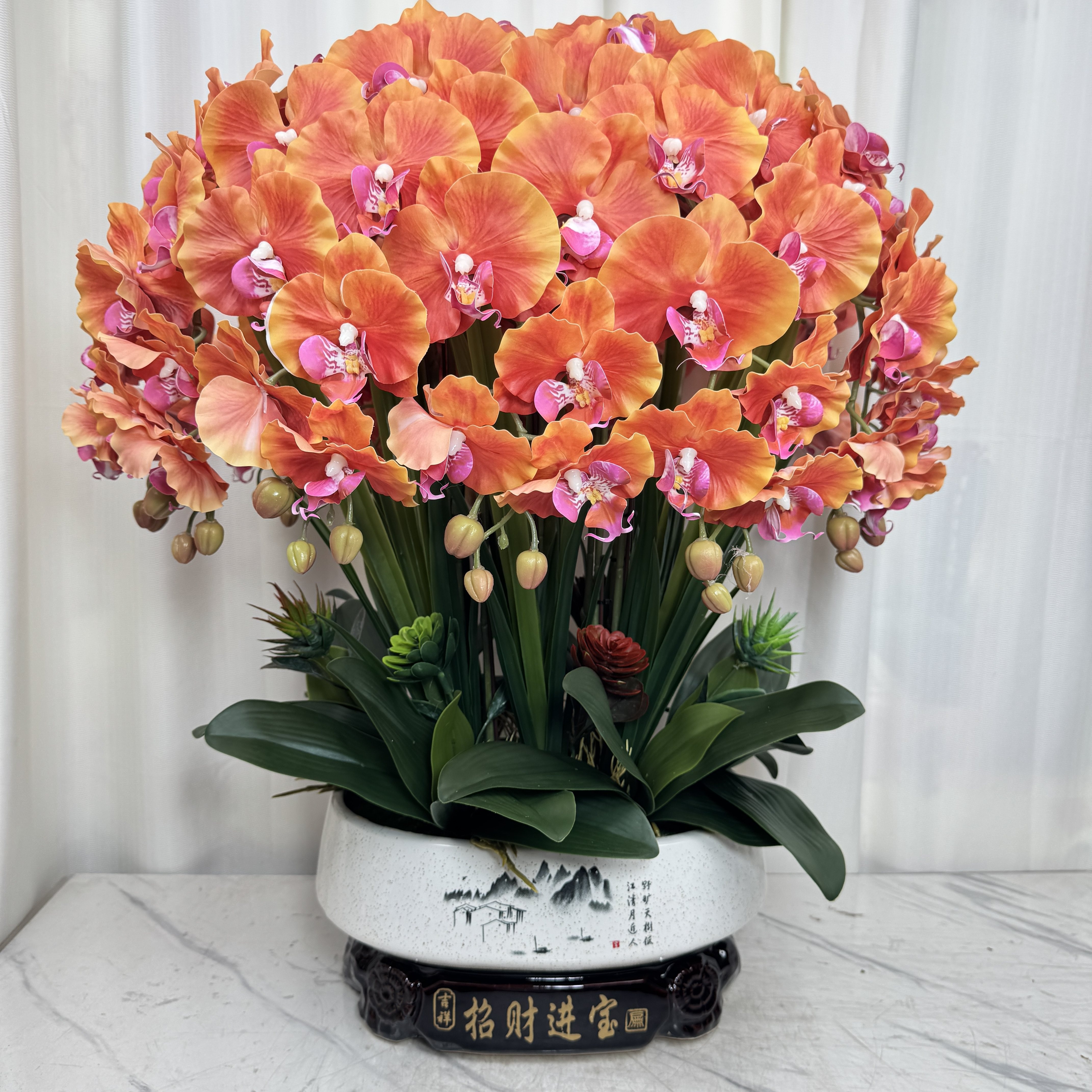 高档仿真蝴蝶兰花新款手感保湿客厅电视柜全套装饰插花高颜值假花