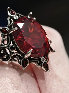 彻。深渊之铭s925纯银戒指可调红刚玉石榴石游戏周边奢华复古戒指