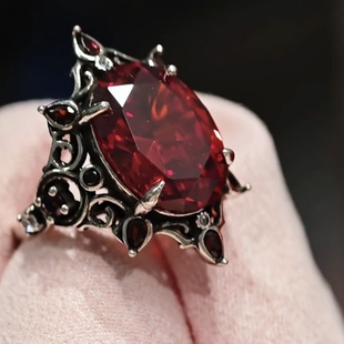 彻。深渊之铭s925纯银戒指可调红刚玉石榴石游戏周边奢华复古戒指