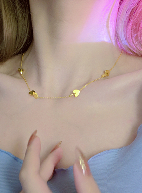 不掉色钛钢14k金爱心锁骨链字母