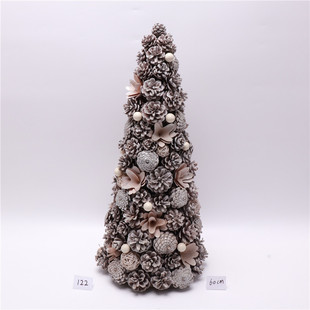 圣诞装饰植绒树木头贴片圆锥树形木制树摆件居家创意装扮桌面摆饰