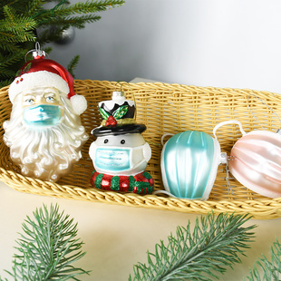 圣诞玻璃装饰彩绘口罩老公公礼物包雪人地精小熊吊饰圣诞布置挂件