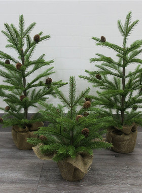 圣诞装饰道具桌面圣诞树布置摆饰45CM/60CM/75CM绿色PE带松果单棵