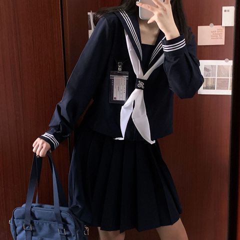 正统水手服中间绀拉链海军校供全蓝jk制服学院风基础款女三本