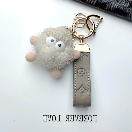 LV&GEDETE 汽车钥匙扣件毛绒可爱小煤球老花CARRYALL包挂件钥匙链