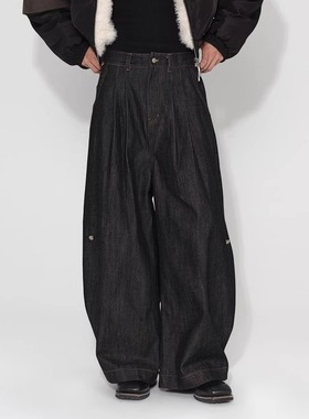 NIIPLICITY 24FW 日产大廓形打褶阔腿原牛牛仔长裤