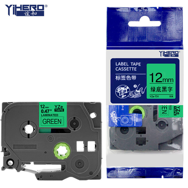 谊和 YZe-731  12mm*8m 标签色带 (计价单位：个) 绿底黑字