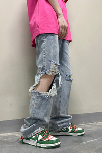 潮牌嘻哈复古宽松直筒破洞牛仔裤男士拖地裤子 903-EK58-P55 控68图片