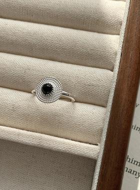 S925纯银黑白玛瑙草帽戒指女小众独特时尚百搭指环女开口可调节