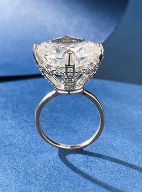 珠宝2023新款925银欧美豪镶大钻戒15*15高碳钻戒指女wish