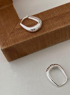 麦穗麻花复古S925纯银斜纹麻花耳扣时髦博主风小众耳环女