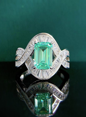 珠宝2023新款帕拉伊巴色5*7戒指女925银女设计感欧美时尚气质