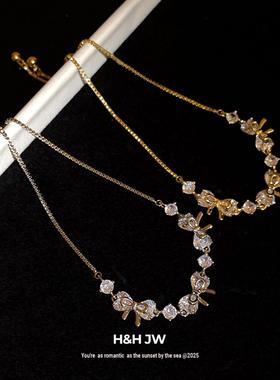 14k真金电镀锆石蝴蝶结手链甜美气质百搭手环轻奢高级感手饰